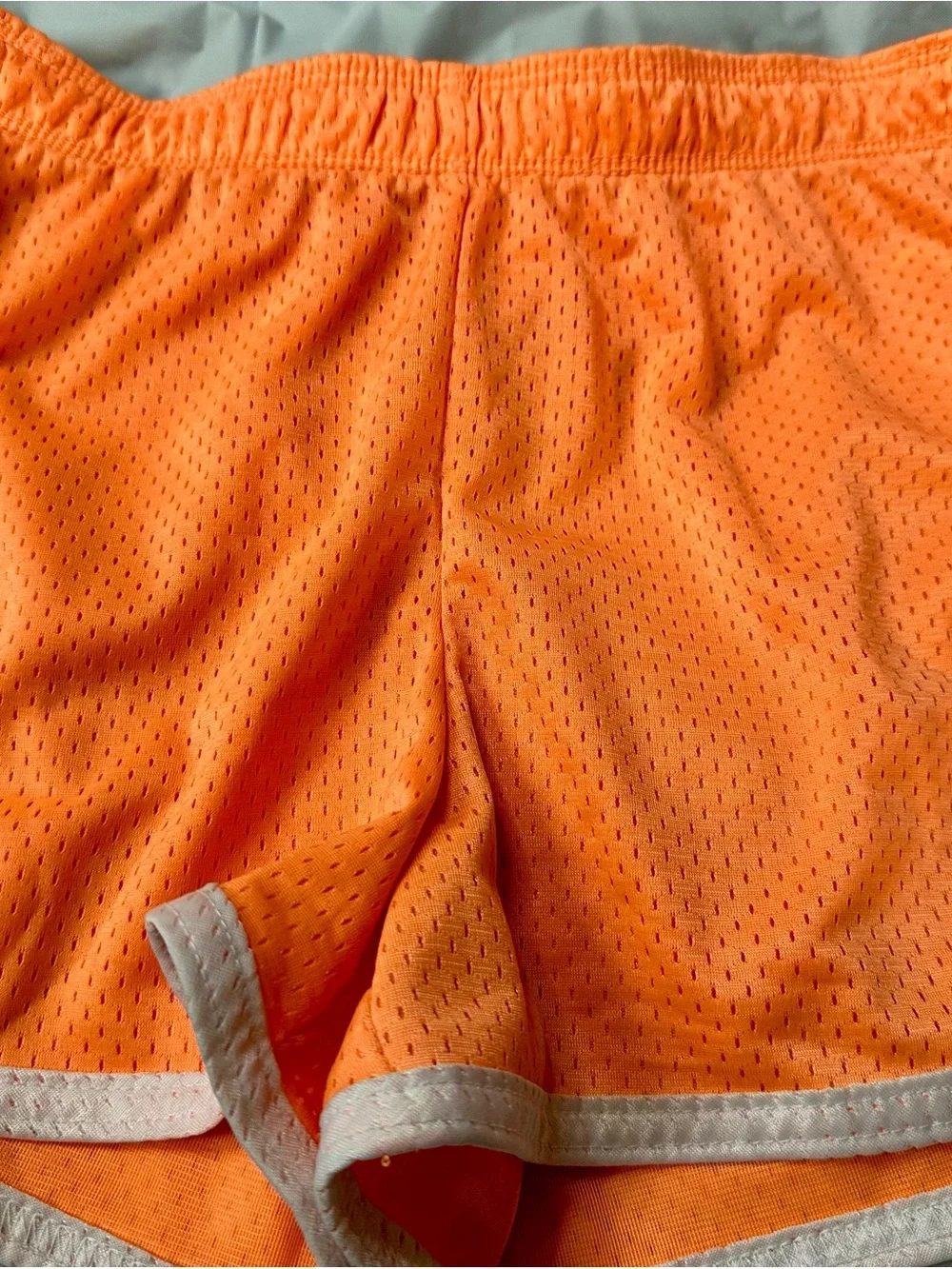 Justice Neon Orange Mesh Sports Shorts with White Trim
